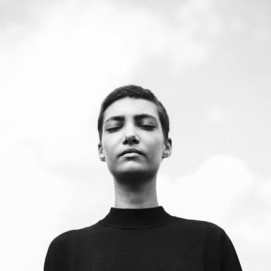 grayscale photography of woman