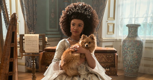 Queen Charlotte and a Pomeranian in 'Queen Charlotte: A Bridgerton Story' 