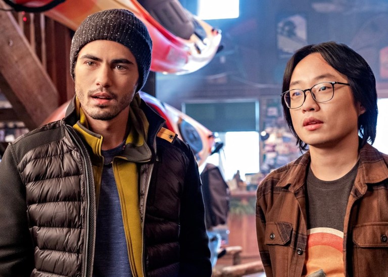 Jimmy O. Yang (R) and Darren Barnet in Love Hard (2021)